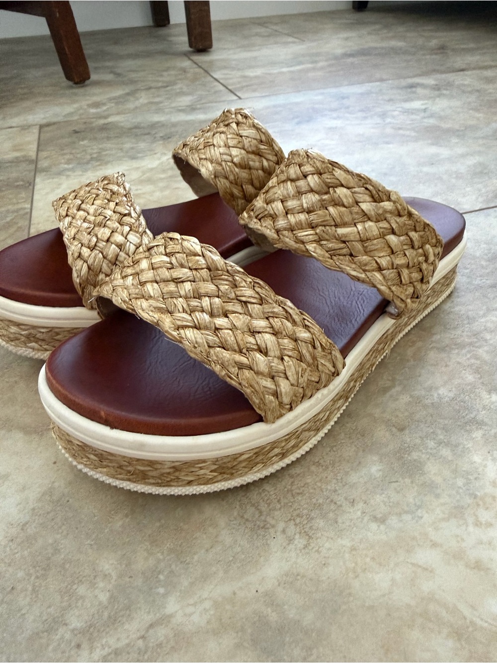 MIA Braided Tan Platform Slide Sandals - Picture 3 of 8